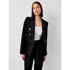 Imported from Paris. This black fitted blazer is the answer to all of your problems. Classic tailored fit blazer with gold buttons. Gentle shoulder pad adds feminine structure details. Fitted Blazer, Striped Blazer, Double Breasted Blazer, Fashion 2020, Black Blazer, Black Blazers, Gold Buttons, Black Fits, Black Jacket