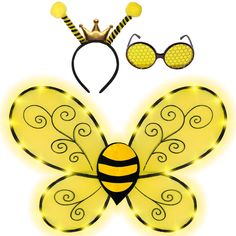 a yellow butterfly with sunglasses and a tiara