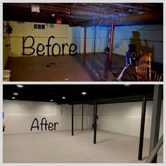 before and after photos of an empty garage