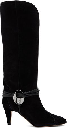 Mid-calf calfskin suede boots in black. · Pointed toe · Logo hardware at harness-style leather ankle straps · Grained calfskin lining · Covered heel with rubber injection · Leather sole · Heel: H2.75 Supplier color: Black Isabelle Marant Boots, Cowboy Boots Isabel Marant, Isabel Marant Duerto Boots, Slouchy Ankle Boots, Isabel Marant Nowles Boots, Isabel Marant Denvee Boots, Leopard Ankle Boots, Isabel Marant Boots, Ankle Straps