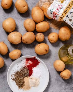 potatoes, spices and seasoning on a table