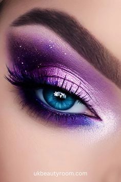 Purple Smokey Eye Makeup, Purple Makeup Looks, Smokey Eye Makeup Look, Eye Makeup Images, Makeup Looks For Blue Eyes, Galaxy Makeup, Purple Smokey Eye, Wedding Navy