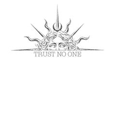 the logo for trust no one, which is drawn in black and white on a white background