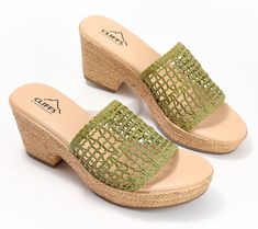 Elevate your sunny-day shoe collection with Biankka. A woven band provides these demi-wedge slip-ons with an airy look and feel. Vacay on your radar? The lightweight espadrille-like outsole gives off beachy vibes. From Cliffs by White Mountain. Green Slip-on Sandals For Summer, Vacation Straw Wedge Slip-on Sandals, Straw Slip-on Wedge Sandals, Straw Slip-on Wedge Sandals For Vacation, Comfortable Slip-on Espadrilles For Summer, Beach Slip-on Wedge Sandals With Woven Sole, Slip-on Synthetic Wedge Sandals For Beach, Green Sandals With Woven Sole For Beach, Summer Vacation Sandals With Open Weave