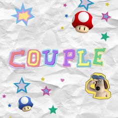 an image of the word couple with mario and luigi on it's paper background