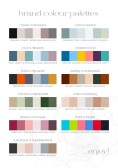 the color palettes are all different colors