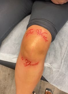 a woman's leg with the words, i love you tattooed on it