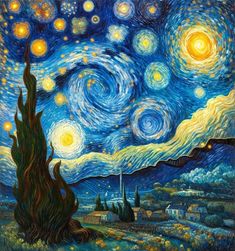 the starry night painting is shown in this image