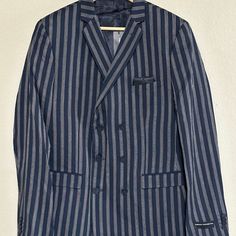 Nwt French Connection Stripe Linen Suit Jacket In Navy Size 42 Notch Lapels Two-Button Fastening Pocket Details Regular Fit Blue Single Breasted Button-up Sport Coat, Blue Single-breasted Button-up Sport Coat, Blue Button-up Sport Coat, Blue Single Breasted Sport Coat, Blue Single-breasted Sport Coat, Striped Long Sleeve Blazer With Double Button Closure, Navy Single-breasted Long Sleeve Blazer, Navy Long Sleeve Single Breasted Blazer, Blue Sport Coat With Buttons For Spring