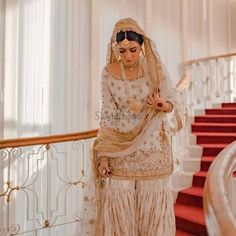 21 Muslim Brides that Rocked the Sharara-Gharara Game! | WeddingBazaar White Gharara Designs, White Gharara Pakistani, Latest Gharara Designs, White Gharara, Gharara Pakistani, Gharara Designs