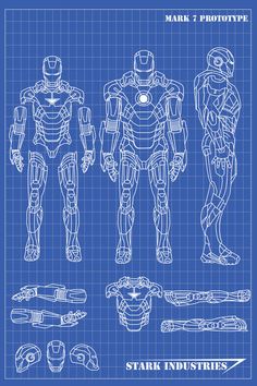 a blueprint version of the iron man character from the movie, stark industriess