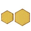 three gold hexagonals on a white background