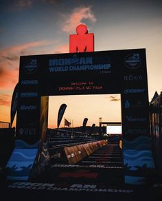 the ironman world championship sign at sunset