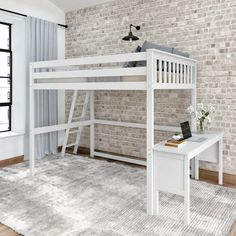 Classic Full-Size High Loft Bed with Ladder on End and Desk High Loft Bed, Modern Loft Bed, Queen Bunk Beds, Bed With Ladder, Underbed Storage Drawers, Loft Bed With Desk, Bunk Bed With Desk, Loft Bed Frame, Bed With Desk