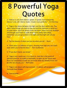 an orange and white poster with the words 8 powerful yoga quotes