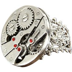 Diy Jewlry, Gothic Jewelry Rings, Silver Costume, Punk Rock Jewelry, Gear Ring, Watch Gears, Steampunk Watch, Gear Art, Costume Rings