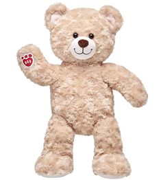 a brown teddy bear standing up with its paw in the air and one hand on it's hip