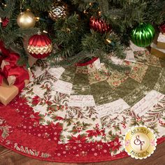 a christmas tree skirt with presents under it