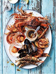 the seafood platter is ready to be eaten