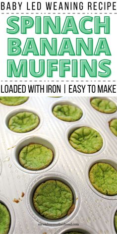 Spinach Banana Muffins Baby Led Weaning Muffins Healthy, Healthy Snacks For 10 Month Old, Baby Led Weaning Banana Recipes, Spinach Muffins For Baby, Led Weaning First Foods 6 Months, Baby Finger Foods 9 Months, Baby Muffin Recipe, Easy Blw Meals, Blw Recipes 6 Months