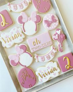 Oh Twodles Birthday Girl Cookies, Oh Twodles Birthday Cookies, Twodoodles Birthday Party, Minnie Mouse Oh Twodles Birthday, Disney Cookies Decorated, Minnie Mouse Birthday Cookies, Flora Disney