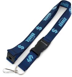 Lanyard Includes key ring and hook for keys or ID Detachable buckle Team Spirit Features team logo Designed in team colors Additional Details Officially licensed product University Design, Team Logo Design, Seattle Kraken, Lanyard Keychain, Blue Theme, Hockey Teams, Nhl Hockey, Shop Fans, Bank Account