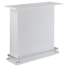 a white counter top with two metal brackets on the bottom and an empty shelf below it