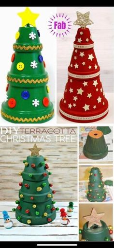 Potted Christmas Trees, Pot Crafts, Clay Pot Crafts, Pot Ideas