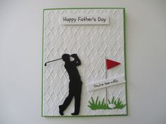 a father's day card with a golf player on the green and white background