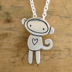 Sock Monkey by marmar on Etsy, $32.00 Playful Adjustable Silver Necklace, Playful Adjustable Silver Charm Necklace, Quirky Christmas Gifts, Silver Socks, Glass Store, Modern Store, Charm Necklace Silver, Sock Monkey, Little Monkeys