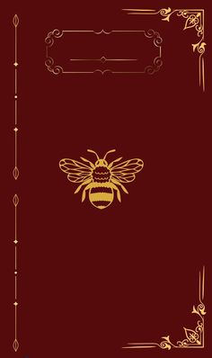 a red book cover with a gold bee on the front and bottom, in an ornate frame