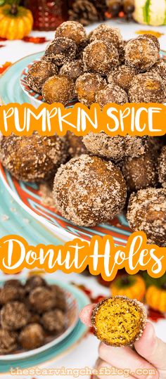 there is a plate full of pumpkin spice donuts