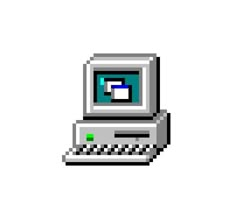 an old computer that is turned into a pixel art style icon with the letter c on it's screen