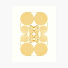 four circles arranged in the middle of each other on a white background with yellow accents