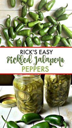 pickled jalapeno peppers in jars with text overlay