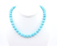 This stunning necklace is handcrafted with large 10mm round shy blue genuine natural turquoise Beads from Arizona U.S.A.. The bright and brilliant shades of blue are complimented by a slight hint of brown matrix making for a stunning appearance.  What sets this necklace apart and makes it special is the unusually rich and brightly saturated popping sky blue color, this is a high grade turquoise.  Included is a 2" extender, and can be ordered without by leaving me a message at checkout.  Choose sterling silver, 14k yellow gold filled, or 14k rose gold filled findings.   The matching bracelet is found HERE: A little history about Arizona Turquoise: Arizona turquoise was originally discovered by prehistoric Native Americans over 1500 years ago. The superior properties of Arizona turquoise set Turquoise Jewelry With 8mm Round Beads, Unique Choker, Turquoise Statement Necklace, Necklace Big, Sky Blue Color, Choker Jewelry, Arizona Turquoise, Matching Bracelet, Jewelry Choker