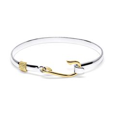 "This high quality fish hook bracelet looks stunning worn alone, or as an addition to your collection. Made in solid Sterling Silver with 14k yellow gold vermeil, this bracelet will be sure to \"catch\" attention. Accented by rope for a nautical look. The fish hook latches onto the other side of the bracelet to open and close it. Available in 7\", other sizes can be made by request. The sterling silver is also rhodium coated to prevent tarnishing. Handmade on Cape Cod, right in our store in Buzz Adjustable Bracelet With Hook And Links, Adjustable Gold Jewelry With Fish Hook, Cape Cod Bracelet, Fish Hook Bracelet, Cheap Bracelets, Nautical Looks, Hook Bracelet, Gorgeous Bracelet, Fish Hook