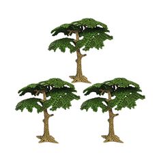 three trees with green leaves are shown in the shape of four different shapes and sizes