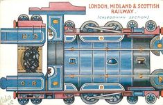 an old fashioned train is depicted in this advertisement for the london, midland and scottish railway