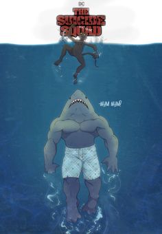 the poster for the animated movie, the shark and the man swim in the water