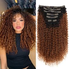 PRICES MAY VARY. 1.Hair Materials - High Quality Protein Hair, Kinky Curly Clip In Hair Extensions, very soft, human hair feeling ,shiny ,clean ,It's made of lace weft, comfortable and breathable. 2.How To Choose - 26 inch curly clip in hair extensions,140g/set, 7pcs/set, suggest you buy 2 packs or 3 packs for full head.(2 packs is recommended to make a full head who have fine type hair,but 3 packs are suggested,if you want thicker). 3.Hair Clips - High Quality metal clips are well sewn into eac Clip In Hair Extension, Black Brown Hair, Curly Clip Ins, Green Wig, Ombre Hair Extensions, Hair Protein, Halo Hair Extensions, Hair Extensions Best, Peinados Fáciles Para Cabello Corto