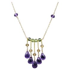 Elegant unique Dangling Beads Necklace 14k Yellow Gold & Wire style Length 16.5’ Inch Dangle Length approx. between 1’ – 1.5’ inches Natural Amethyst Drops approx. 10 x 6 mm plus 3.0 mm beads Natural Peridot Beads approx. 4.0 mm Natural Citrine Beads approx. 3.0 mm Spring Ring Lock Total Weight 4.60 grams +Gift Box Bar Jewelry, Citrine Beads, Fun Jewelry, Natural Citrine, Amethyst Necklace, Gold Wire, Beaded Dangles, Beads Necklace, Natural Beads