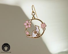 Sakura (cherry blossom) and cat earrings.  To your kawaii fashion. :) The earring wires are 18k gold on 925 silver base. Mode Kawaii, Purple Bras, Sakura Cherry Blossom, Earring Wires, Wool Throw, Cat Earrings, Girly Jewelry, Kawaii Fashion, Ear Wire