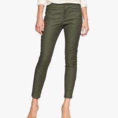 Details: Brand: Gap Market: Women’s Size: 2 Color: Desert Cactus, Non-Stock Photos Depict Color More Accurately Then The Stock Photo Does Retail: $59.95 Style: Super Skinny Khaki Pants, Snakeskin Style Jacquard Weave, Two Front Welt Pockets, Banded Waist And Center Seams Down Back Legs Material: 97% Cotton, 3% Spandex Measurements (Flat Lay): Waist- 16”, Rise- 8”, Inseam- 27.5”, Approximate Only Condition: New With Tags, Never Worn Gap High Rise Bottoms For Workwear, Gap High Rise Workwear Bottoms, Gap Mid-rise Bottoms For Work, Gap Mid-rise Workwear Bottoms, Green Slim Fit Bottoms For Spring, Fitted Gap Bottoms For Business Casual, Green Slim Fit Workwear Pants, Green Slim Fit Pants For Work, Gap High Waist Fitted Bottoms