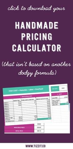 the handmade pricing calculator with text overlaying it that reads, click to