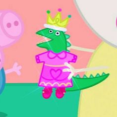 peppa pig and her princess frog friend are talking to each other in this cartoon