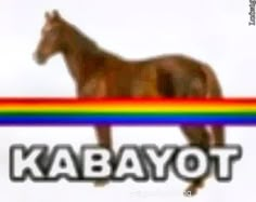 a brown horse standing on top of a rainbow colored sign that says kabayo