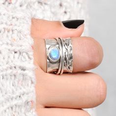 Moonstone Ring, Leaf Spinner Ring, Sterling Silver Ring for Women, Meditation Fidget Wide Band Nature Ring, Stone Boho Worry Ring - Etsy Nature-inspired Moonstone Rings For Gifts, Nature-inspired Rings With Natural Stones For Promise, Nature-inspired Promise Ring With Natural Stones, Nature-inspired Natural Stones Promise Ring, Silver Ring For Women, Worry Ring, Nature Ring, Ring Stone, Wide Rings