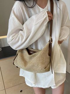 This chic woven bag in khaki is the ideal vintage summer accessory. With its timeless design and durable material, it is perfect for any occasion. Whether you're heading to the beach or a picnic in the park, this bag will elevate your style while keeping your essentials secure. Features : Lightweight Color : Khaki Magnetic : No Details : Multi-compartment Type : Straw Bag, Hobo Bag Bag Size : Medium Style : Vintage, Fashionable Strap Type : Adjustable Pattern Type : Plain Closure Type : Zipper C Trendy Braided Beige Crochet Bag, Chic Beige Braided Crochet Bag, Trendy Beige Braided Straw Bag, Trendy Beige Braided Bag, Trendy Braided Beige Bag, Eco-friendly Beige Hobo Bag For Spring, Brown Braided Bags For Beach Season, Trendy Khaki Shoulder Bag For Summer, Casual Beige Braided Beach Bag