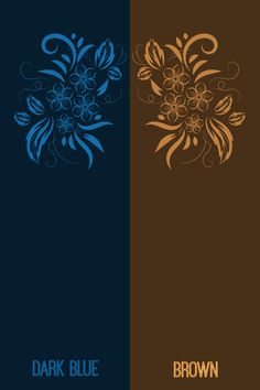 two different colored flowers on brown and blue paper with the words dark blue written below them